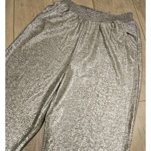 Anthropologie Gillian Shimmer Joggers Size Medium Silver Metallic Disco‎ Holiday